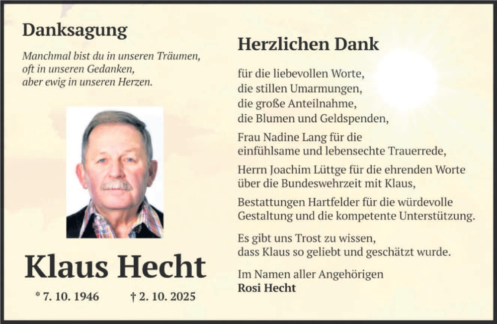  Traueranzeige für Klaus Hecht vom 04.11.2025 aus saarbruecker_zeitung