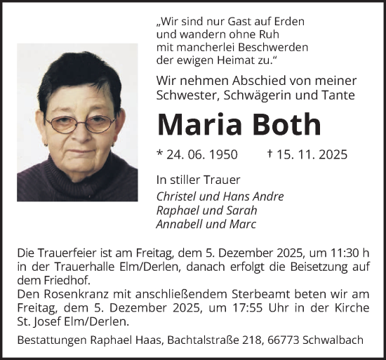 Traueranzeige von Maria Both von saarbruecker_zeitung