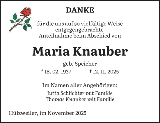 Traueranzeige von Maria Knauber von saarbruecker_zeitung