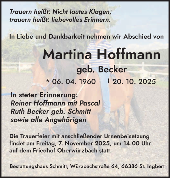 Traueranzeige von Martina Hoffmann von saarbruecker_zeitung