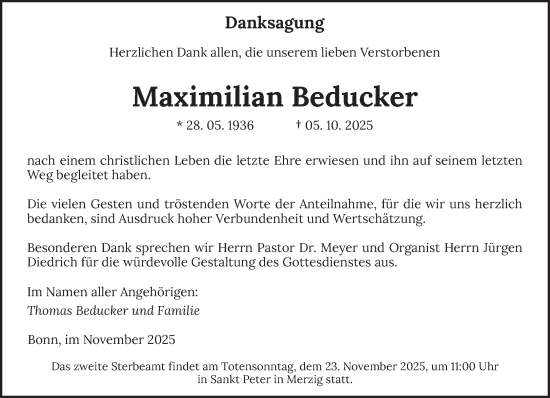 Traueranzeige von Maximilian Beducker von saarbruecker_zeitung