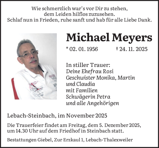 Traueranzeige von Michael Meyers von saarbruecker_zeitung