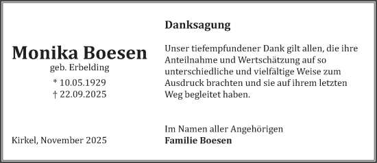 Traueranzeige von Monika Boesen von saarbruecker_zeitung