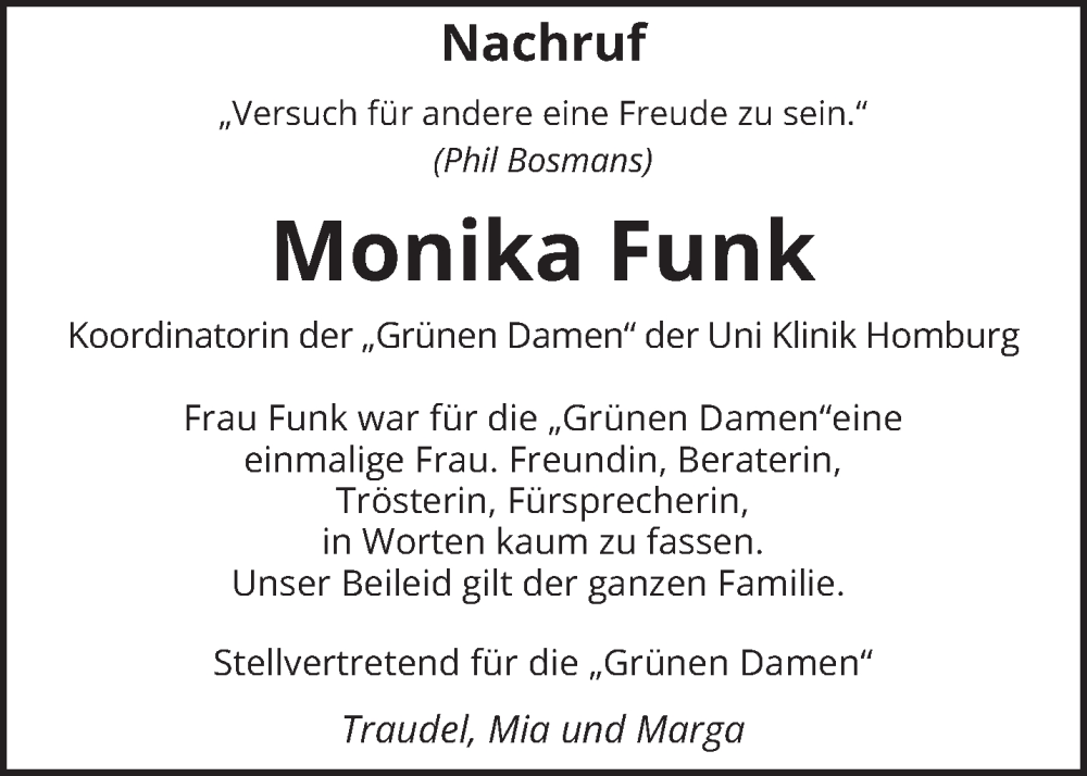  Traueranzeige für Monika Funk vom 31.10.2025 aus saarbruecker_zeitung