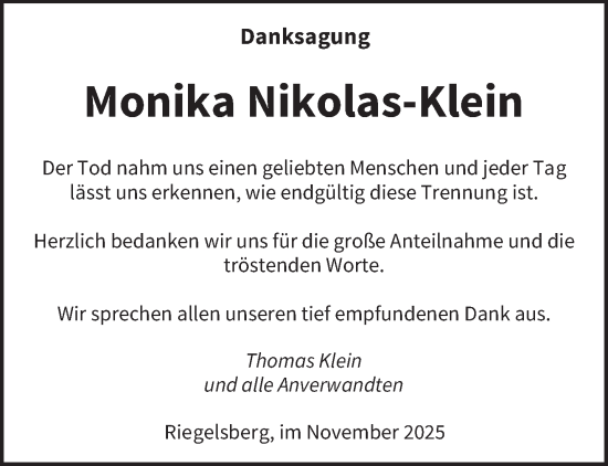 Traueranzeige von Monika Nikolas-Klein von saarbruecker_zeitung