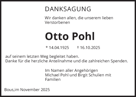 Traueranzeige von Otto Pohl von saarbruecker_zeitung