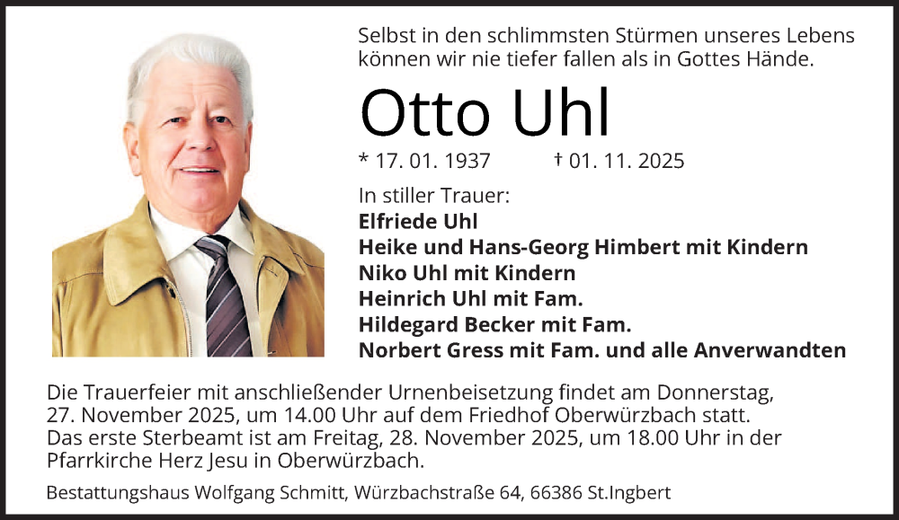  Traueranzeige für Otto Uhl vom 22.11.2025 aus saarbruecker_zeitung