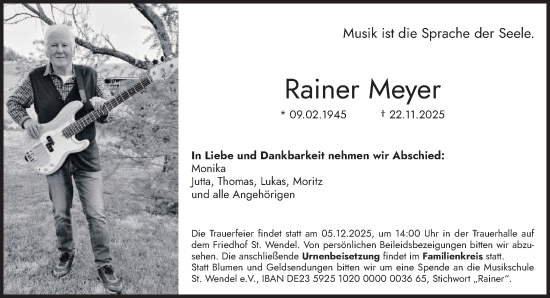 Traueranzeige von Rainer Meyer von saarbruecker_zeitung