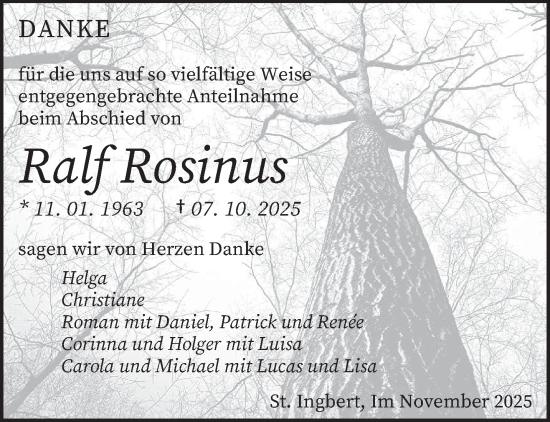 Traueranzeige von Ralf Rosinus von saarbruecker_zeitung
