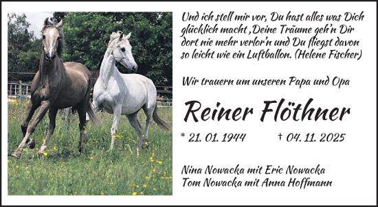 Traueranzeige von Reiner Flöthner von saarbruecker_zeitung