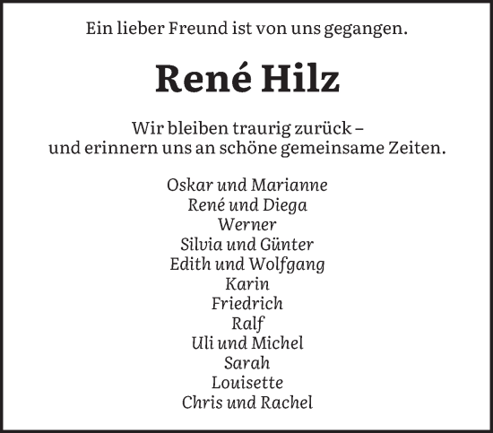 Traueranzeige von René Hilz von saarbruecker_zeitung