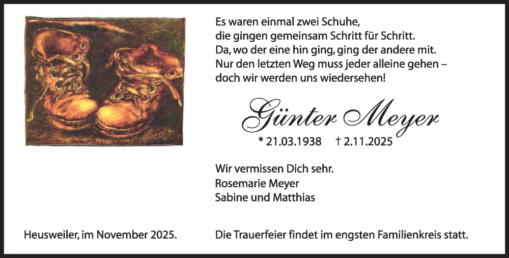  Traueranzeige für Günter Meyer vom 15.11.2025 aus saarbruecker_zeitung