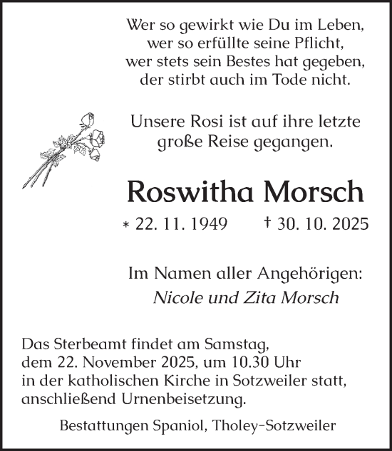 Traueranzeige von Roswitha Morsch von saarbruecker_zeitung