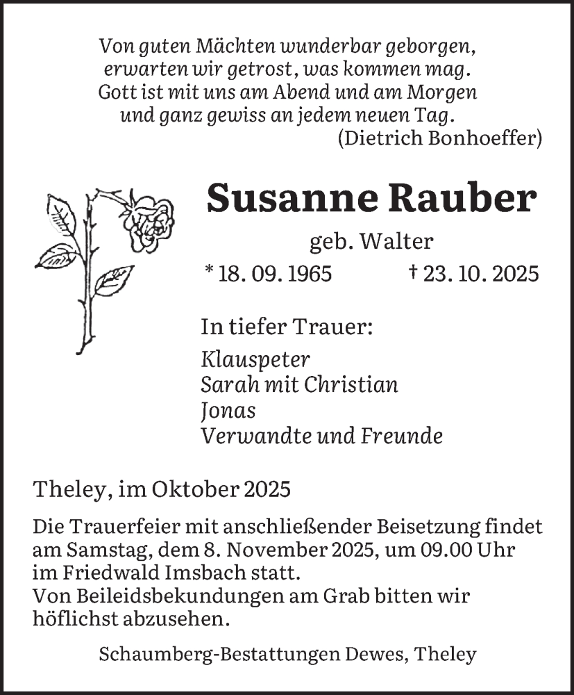  Traueranzeige für Susanne Rauber vom 31.10.2025 aus saarbruecker_zeitung
