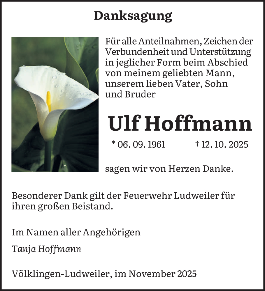  Traueranzeige für Ulf Hoffmann vom 08.11.2025 aus saarbruecker_zeitung