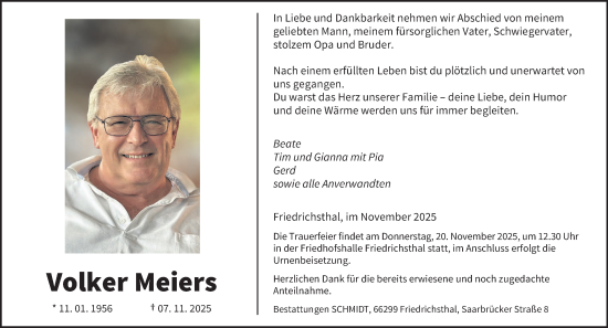 Traueranzeige von Volker Meiers von saarbruecker_zeitung
