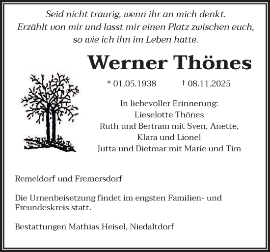 Traueranzeige von Werner Thönes von saarbruecker_zeitung