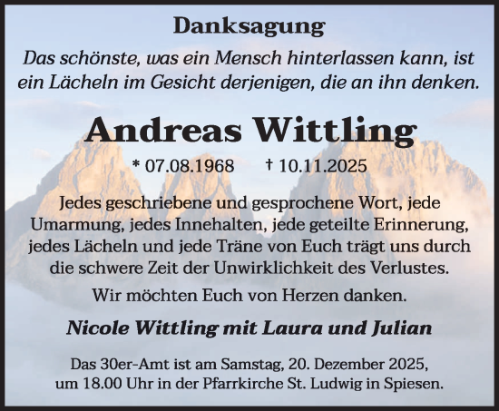 Traueranzeige von Andreas Wittling von saarbruecker_zeitung