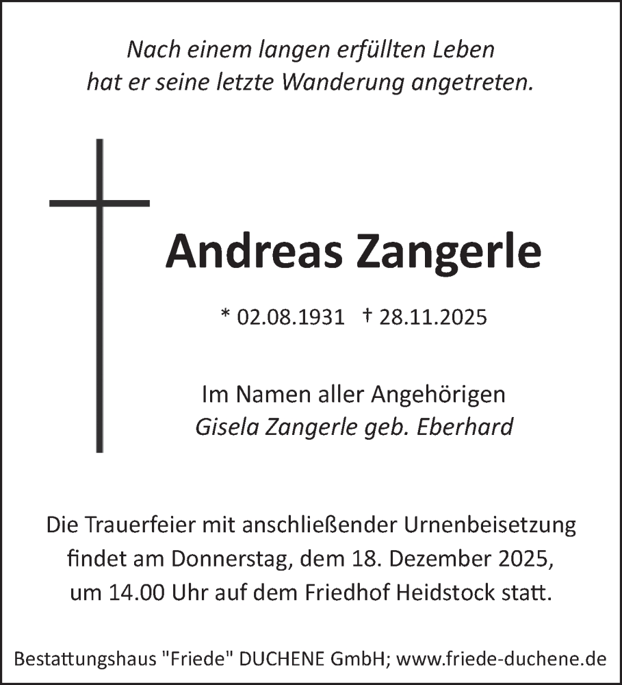  Traueranzeige für Andreas Zangerle vom 06.12.2025 aus saarbruecker_zeitung