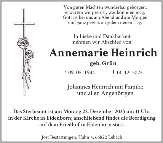 Traueranzeige von Annemarie Heinrich von saarbruecker_zeitung