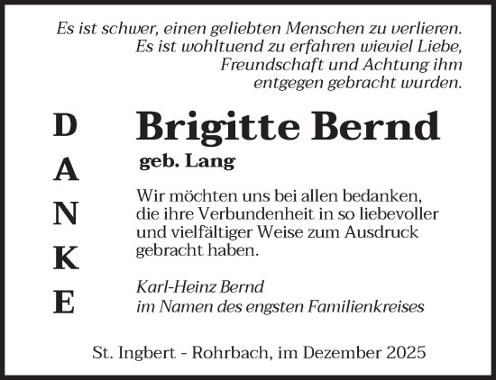 Traueranzeige von Brigitte Bernd von saarbruecker_zeitung