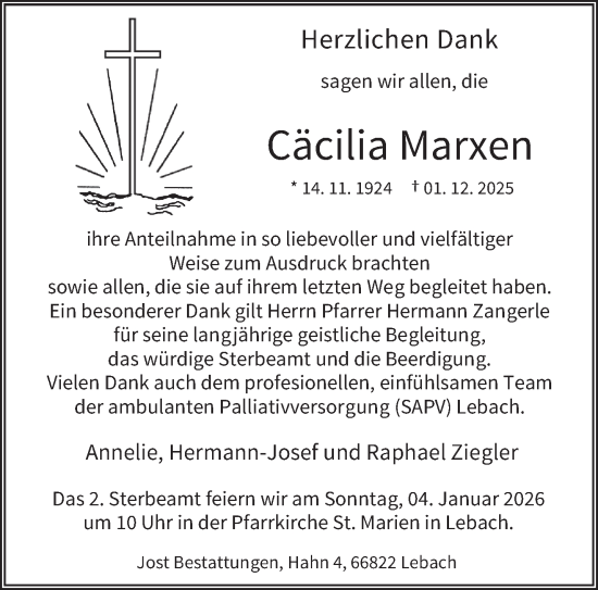Traueranzeige von Cäcilia Marxen von saarbruecker_zeitung