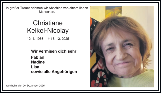Traueranzeige von Christiane Kelkel-Nicolay von saarbruecker_zeitung