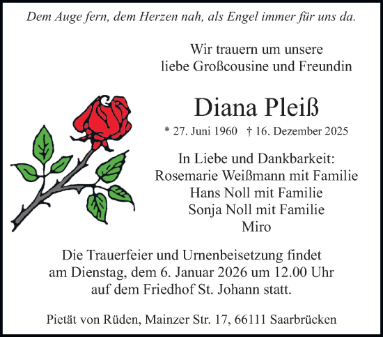 Traueranzeige von Diana Pleiß von saarbruecker_zeitung