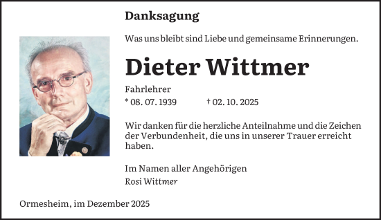 Traueranzeige von Dieter Wittmer von saarbruecker_zeitung