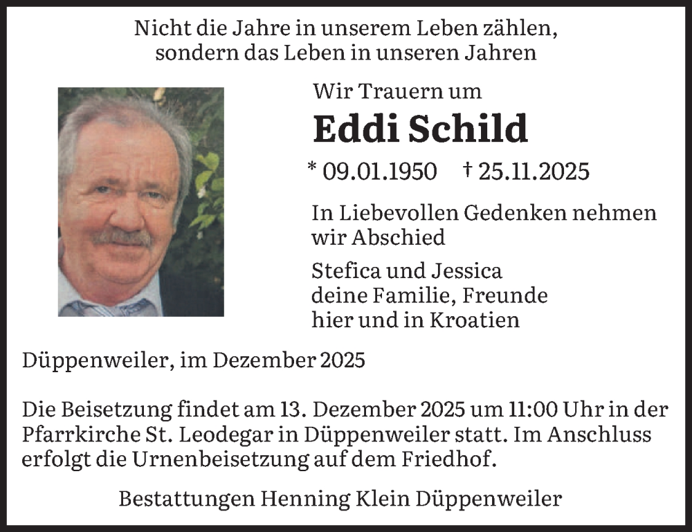  Traueranzeige für Eddi Schild vom 06.12.2025 aus saarbruecker_zeitung