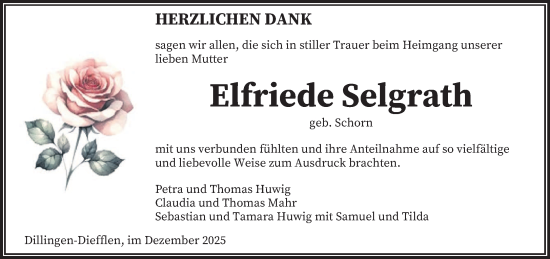 Traueranzeige von Elfriede Selgrath von saarbruecker_zeitung