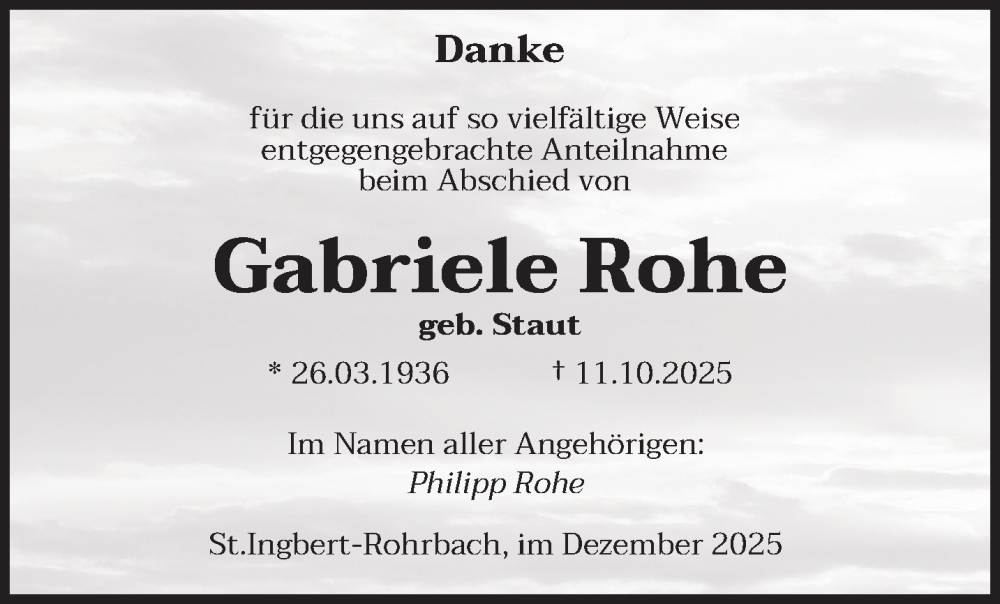  Traueranzeige für Gabriele Rohe vom 06.12.2025 aus saarbruecker_zeitung