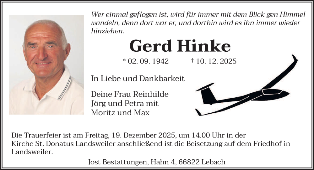  Traueranzeige für Gerd Hinke vom 13.12.2025 aus saarbruecker_zeitung