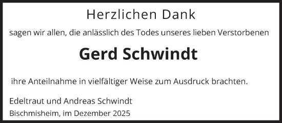 Traueranzeige von Gerd Schwindt von saarbruecker_zeitung