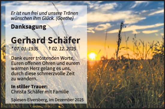 Traueranzeige von Gerhard Schäfer von saarbruecker_zeitung