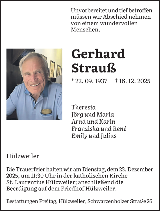 Traueranzeige von Gerhard Strauß von saarbruecker_zeitung