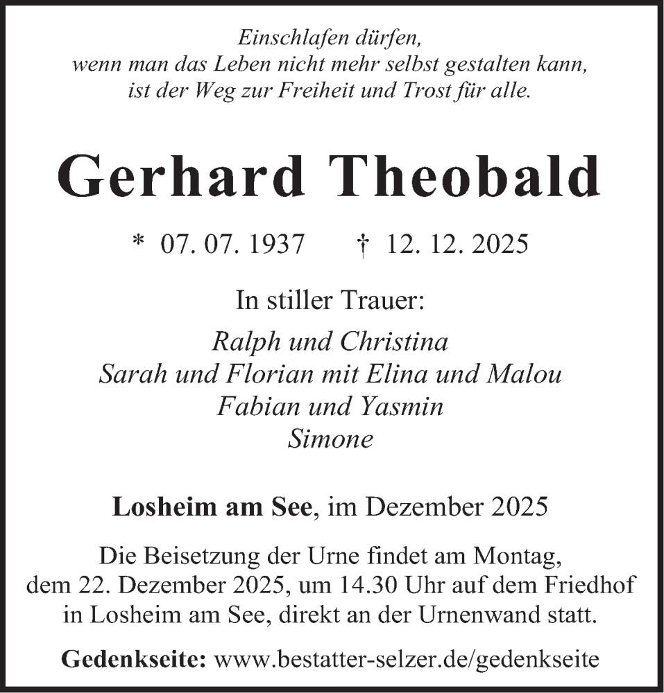  Traueranzeige für Gerhard Theobald vom 20.12.2025 aus saarbruecker_zeitung