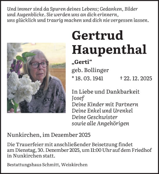 Traueranzeige von Gertrud Haupenthal von saarbruecker_zeitung