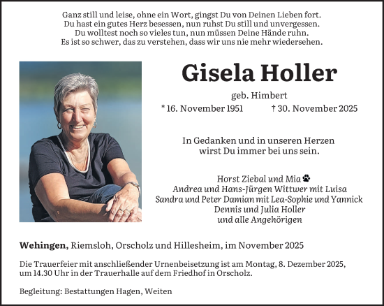 Traueranzeige von Gisela Holler von saarbruecker_zeitung