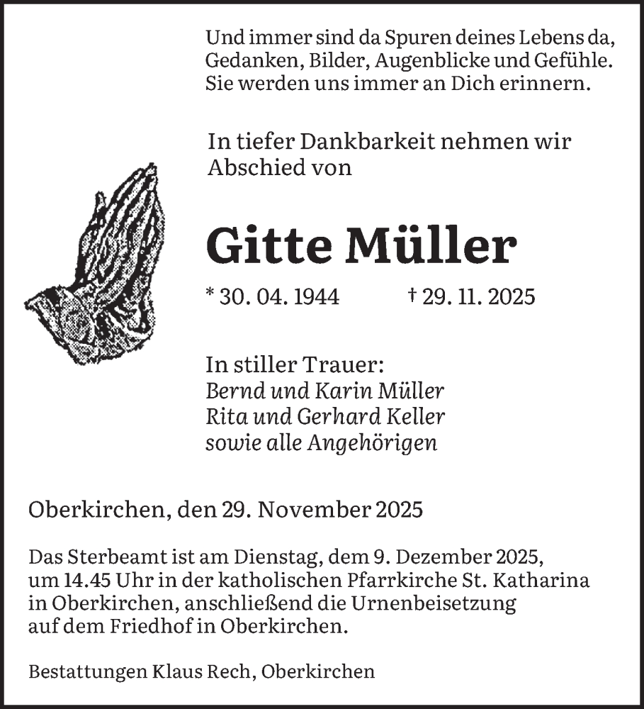  Traueranzeige für Gitte Müller vom 06.12.2025 aus saarbruecker_zeitung