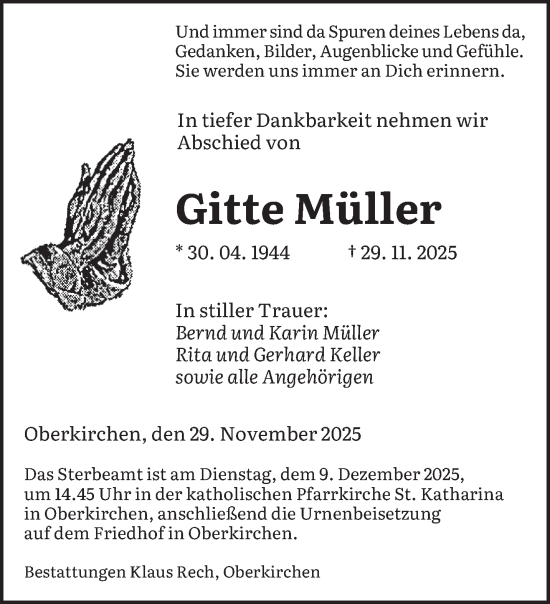 Traueranzeige von Gitte Müller von saarbruecker_zeitung