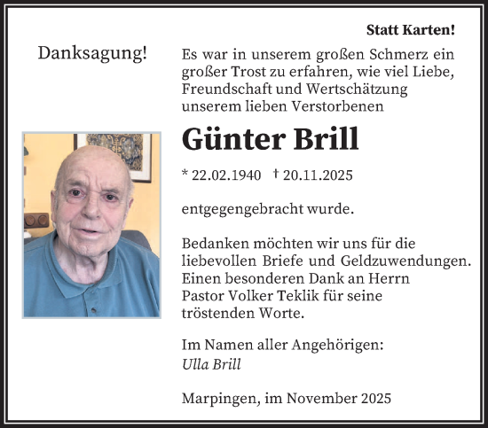 Traueranzeige von Günter Brill von saarbruecker_zeitung