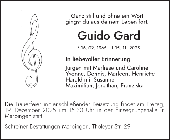 Traueranzeige von Guido Gard von saarbruecker_zeitung