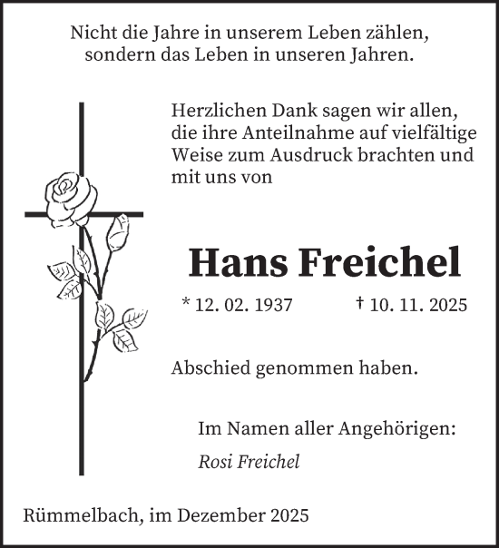 Traueranzeige von Hans Freichel von saarbruecker_zeitung