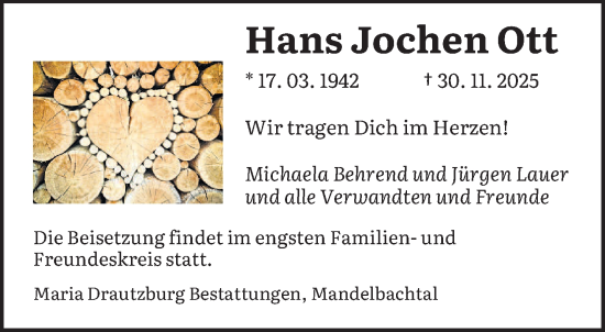 Traueranzeige von Hans Jochen Ott von saarbruecker_zeitung