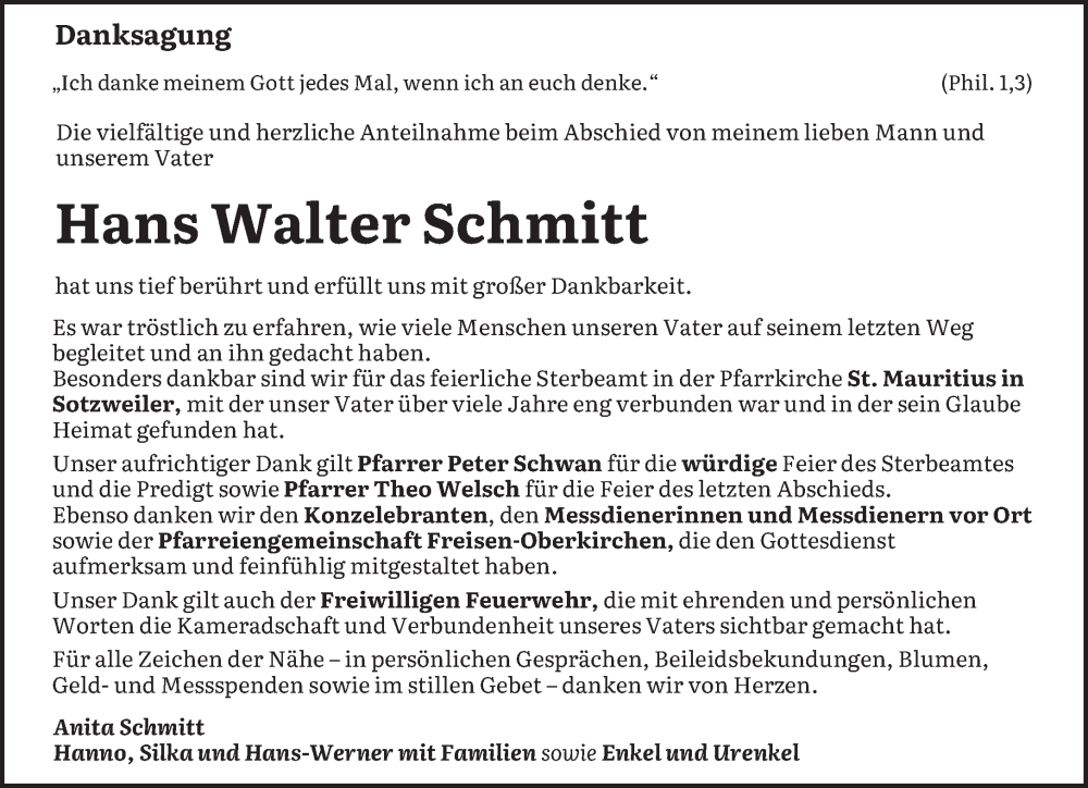  Traueranzeige für Hans Walter Schmitt vom 20.12.2025 aus saarbruecker_zeitung