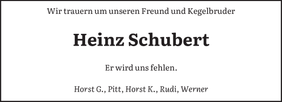 Traueranzeige von Heinz Schubert von saarbruecker_zeitung