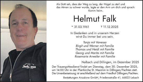 Traueranzeige von Helmut Falk von saarbruecker_zeitung