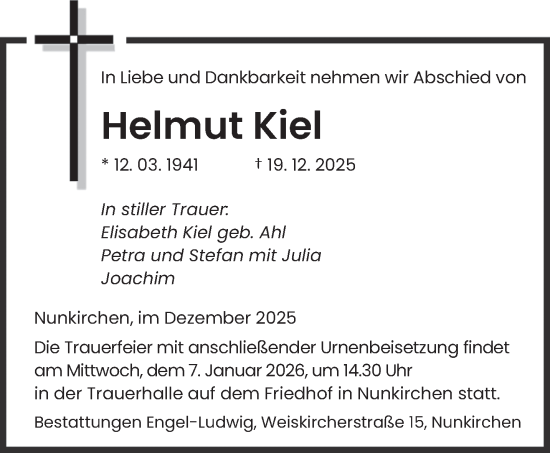 Traueranzeige von Helmut Kiel von saarbruecker_zeitung