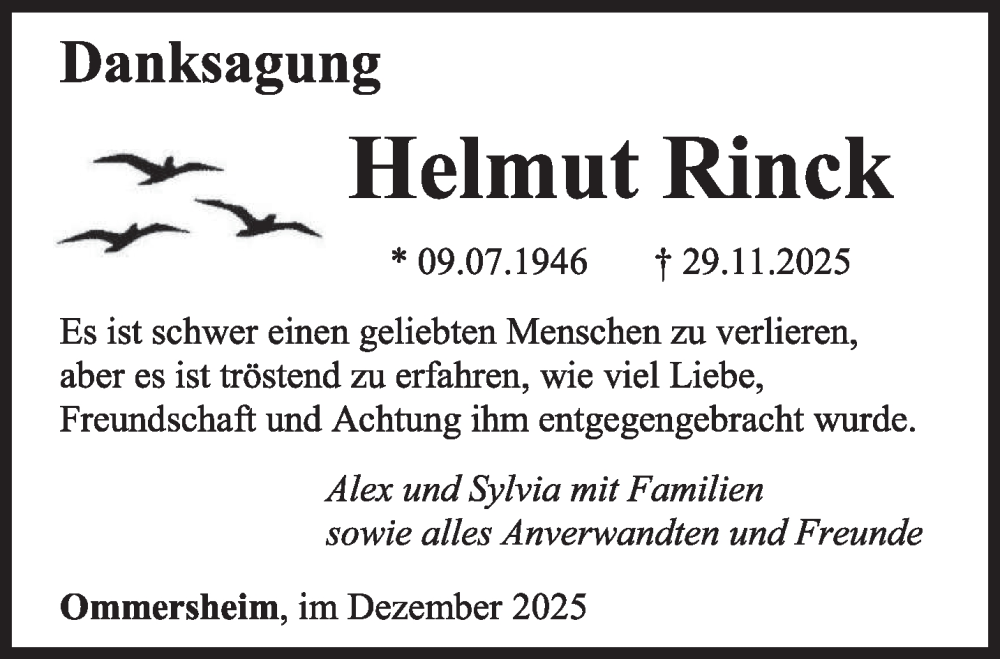  Traueranzeige für Helmut Rinck vom 20.12.2025 aus saarbruecker_zeitung